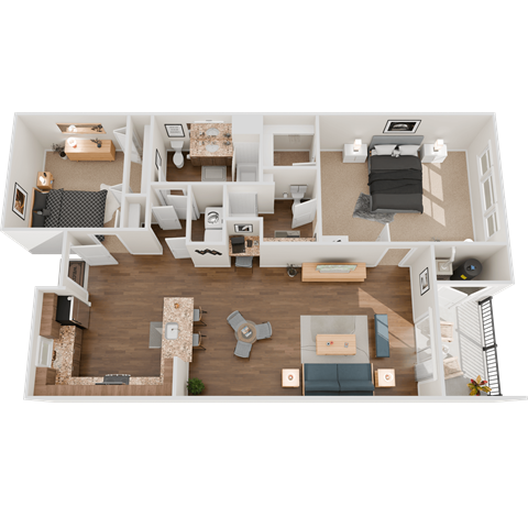 Floor plan for 2 beds, 2 baths, 978 sqft